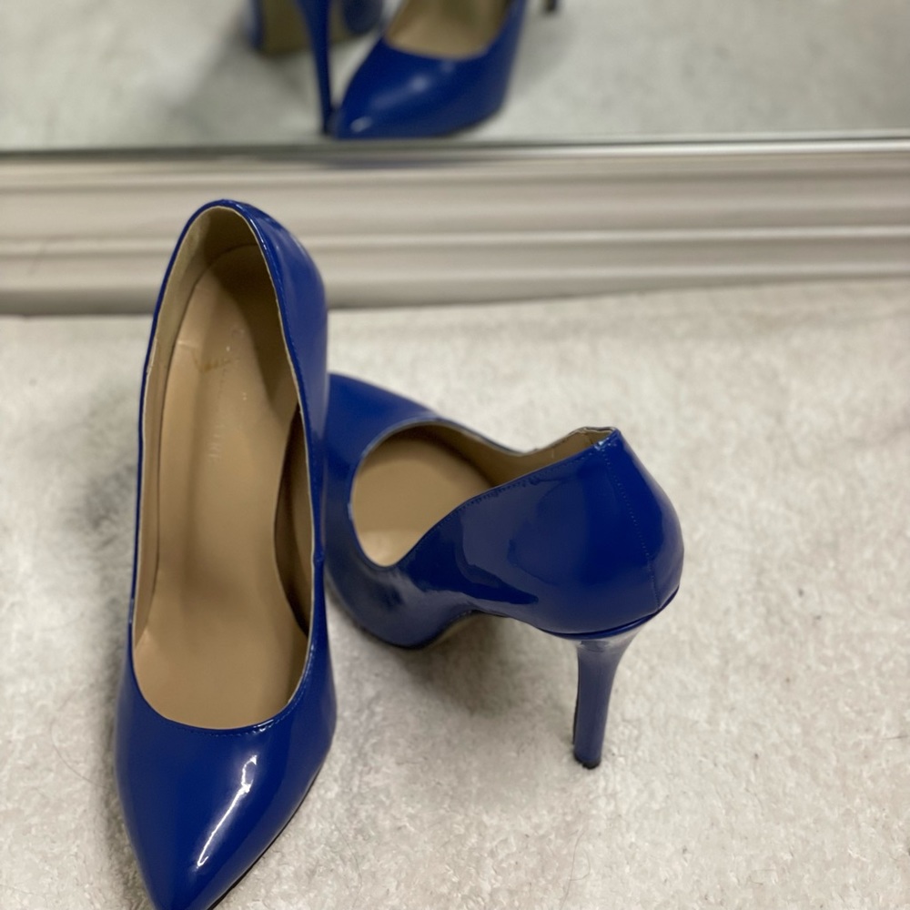 Royal blue shiny stiletto with pointed toe. Woman’s size 8